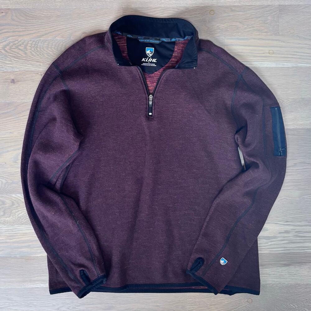 Kühl Chianti Fleece 1/4 Zip Pullover Wool Blend Deep Maroon Men Size Large